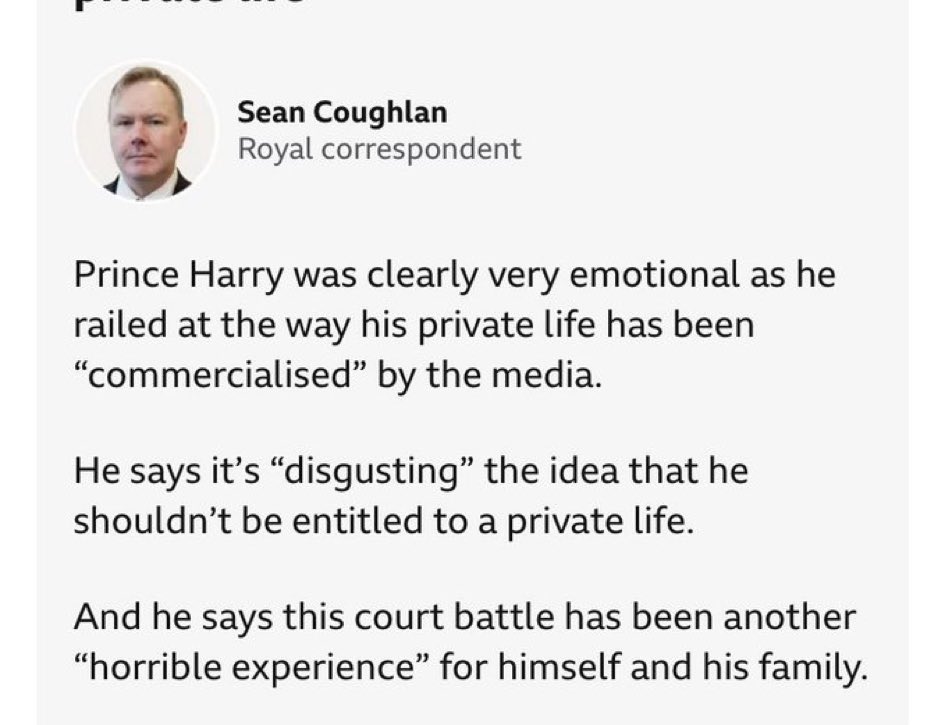 wuikle's tweet image. He and his wife commercialized themselves, no one else did.  If they want a private life, why did they do Oprah, wrote Spare and did Netflix ? Why is he crying one tear left eye 👁️? Who the hell cares about his emotions? Court case is not won by emotion, but by evidence and…