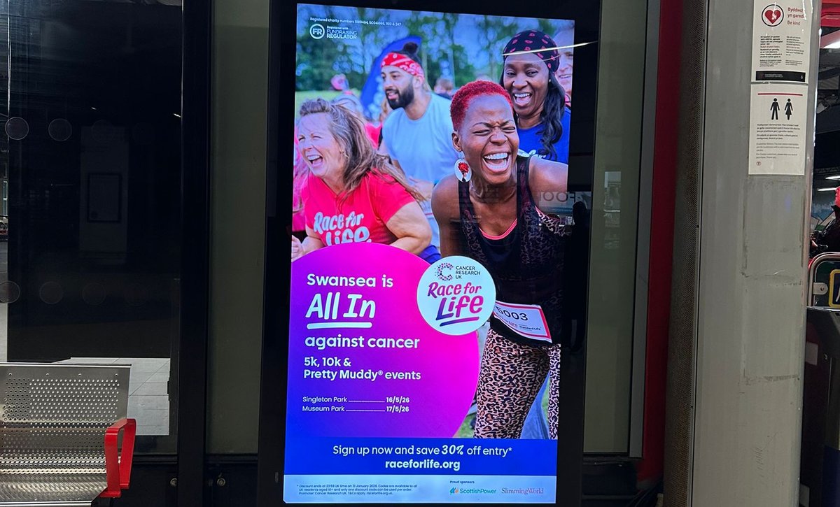 Check out the quality #exposure achieved by
<a href="/CR_UK/">Cancer Research UK</a> at #swansea train station, for their forthcoming #Raceforlife events.  

Drop us an email if you require #advertising #design #print or #merchandise and start saving today- media@adsdirect.org.uk  

"Always happy to help!"😊