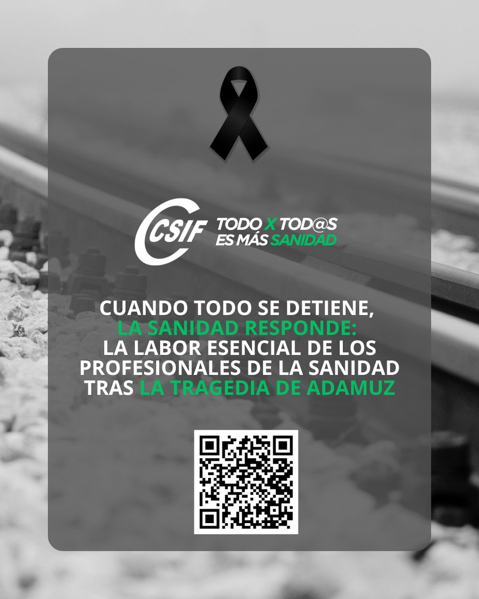 🖤 Cuando todo se detiene, la sanidad responde: la labor esencial de los profesionales de la sanidad tras la tragedia de Adamuz

🔗 Lee la noticia:
csif.es/es/articulo/na…

🔗 Conoce todas nuestras noticias y redes sociales
👉 lnk.bio/CSIF_Sanidad