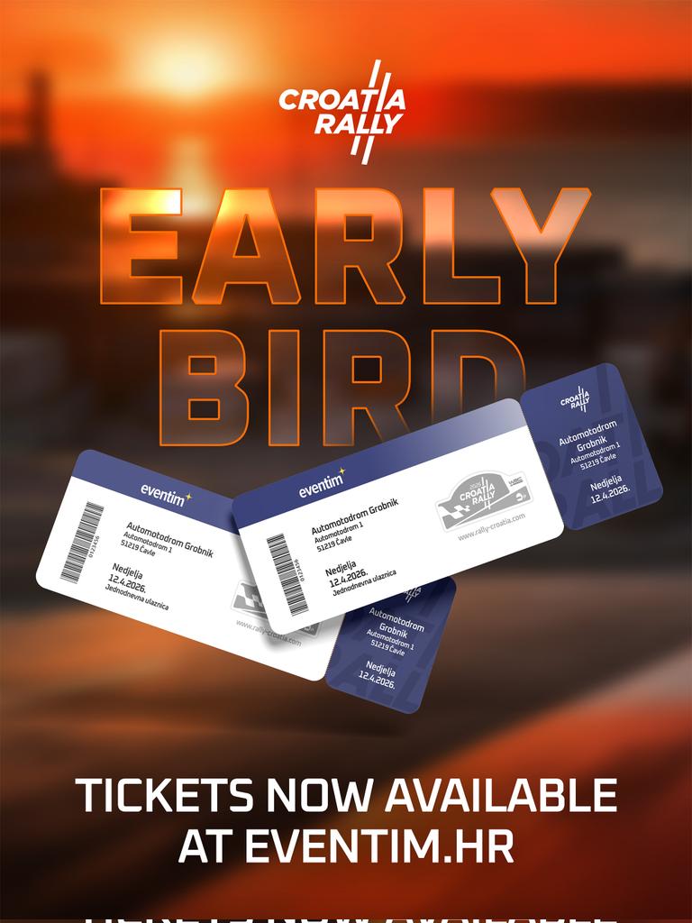 EARLY BIRD TICKETS ON SALE! 🎟️

Secure your place at this year’s WRC Croatia Rally and be part of Croatia’s biggest rally spectacle. 🏁
The Early Bird offer is valid for 7 days, until January 27th
Tickets are available via Eventim. Find the link in our bio!