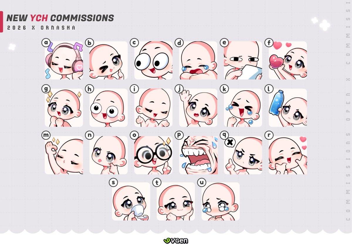╭── ─ ─ YCH EMOTES 2026
◈ available on:  ━ vgen.co/ornasha/servic…

♡ // ↻ appreciated! Thanks again for all the love!
