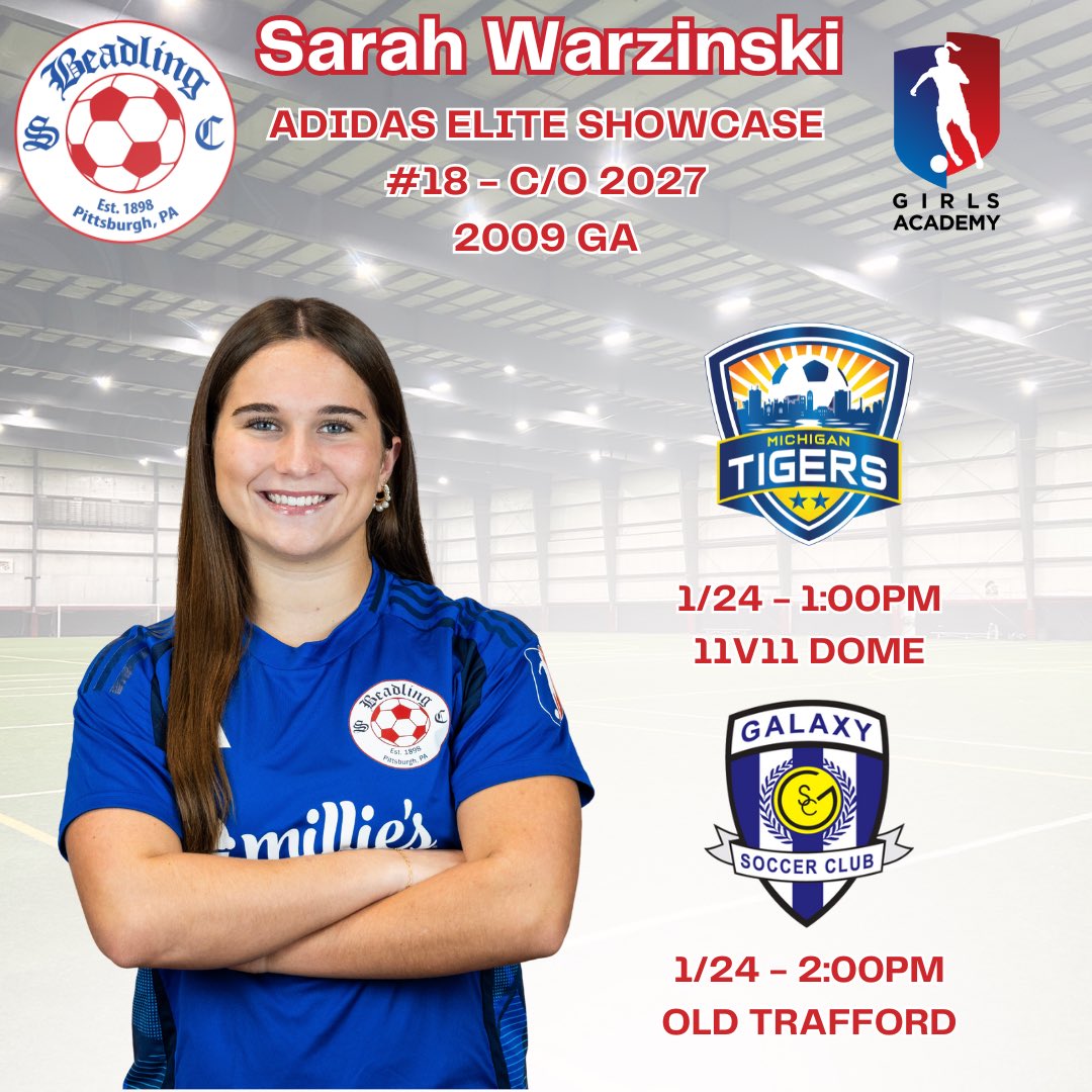 SarahWarzinski's tweet photo. So excited to play at the @MichiganJaguars showcase this weekend! See my schedule below ⬇️⬇️

@Beadling2009GA @ImYouthSoccer @ImCollegeSoccer @TopDrawerSoccer @PrepSoccer @GAcademyLeague https://t.co/iEeNPqwgt0