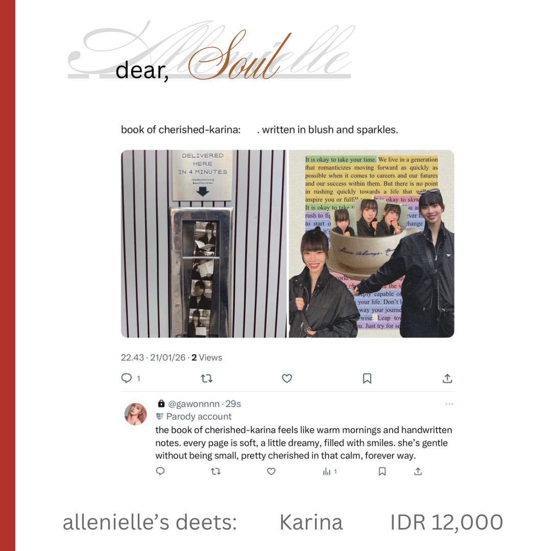 Soilenielle's tweet image. Title: Ms. KRN, ♥︎ 

1 Upchar Karina ready-stock 

♥︎: Karina (latest instagram updates) 
💰: on pics. 

Please help to repost, xx.

#zonauang  #zonajajan