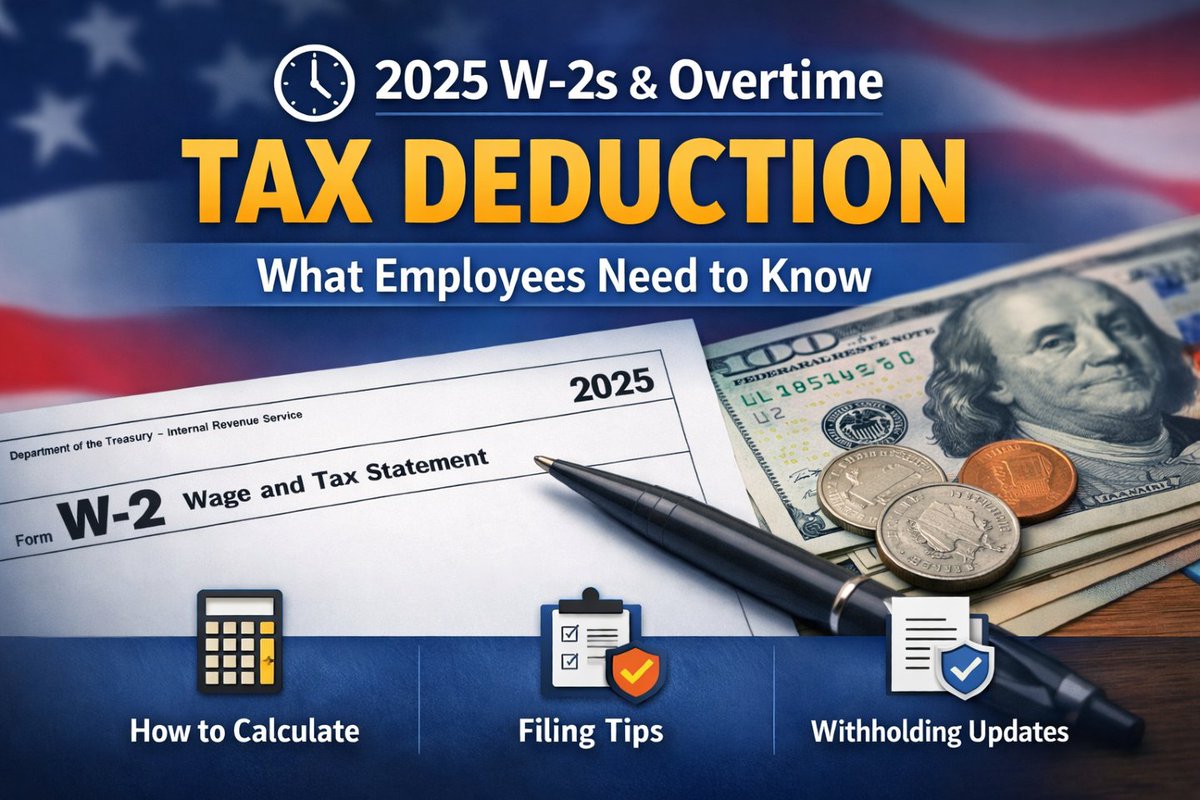 timeandpay's tweet photo. Worked overtime in 2025? There’s a new federal tax deduction — but it won’t appear on your W-2.
You claim it yourself using your pay stubs.

Only the OT premium qualifies.

Simple estimate: total 2025 OT ÷ 3.

🔗 Answers to more FAQs in bio https://t.co/MKTnE0uYUJ
