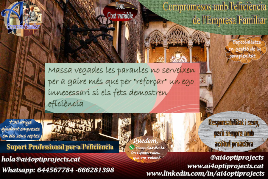 ai4_empfam's tweet photo. Donar exemple amb #Fets,
Massa vegades les paraules no serveixen per a gaire més que per "reforçar" un ego innecessari si els fets demostren eficiència

#Escoltar #Empatia 
Amb #SolucionsAi4 ens impliquem i demostrem amb feina feta #GestioEficientEmpresaFamiliar https://t.co/AxHpzaXfcJ