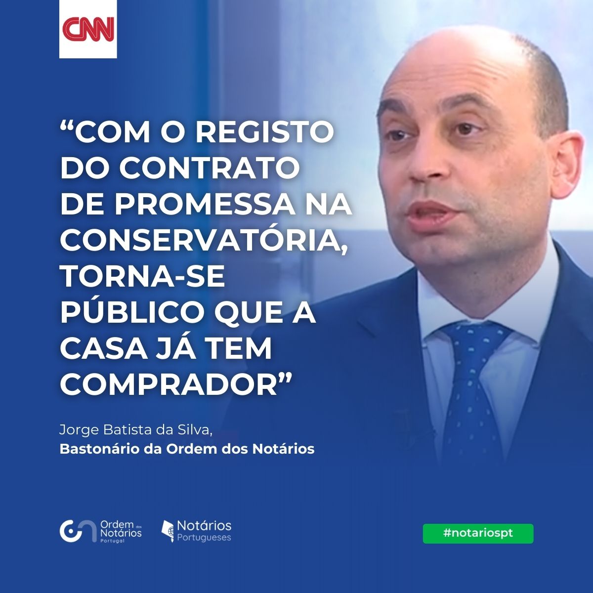 “Com o registo do contrato de promessa na conservatória, torna-se público que a casa já tem comprador”, afirma <a href="/JSnotario/">Jorge Silva</a>, Bastonário da ON, na <a href="/cnnportugal/">CNN Portugal</a>, hoje sobre os cuidados a ter na compra de um imóvel.
Saiba mais em cnnportugal.iol.pt/videos/vai-com…
#notariospt