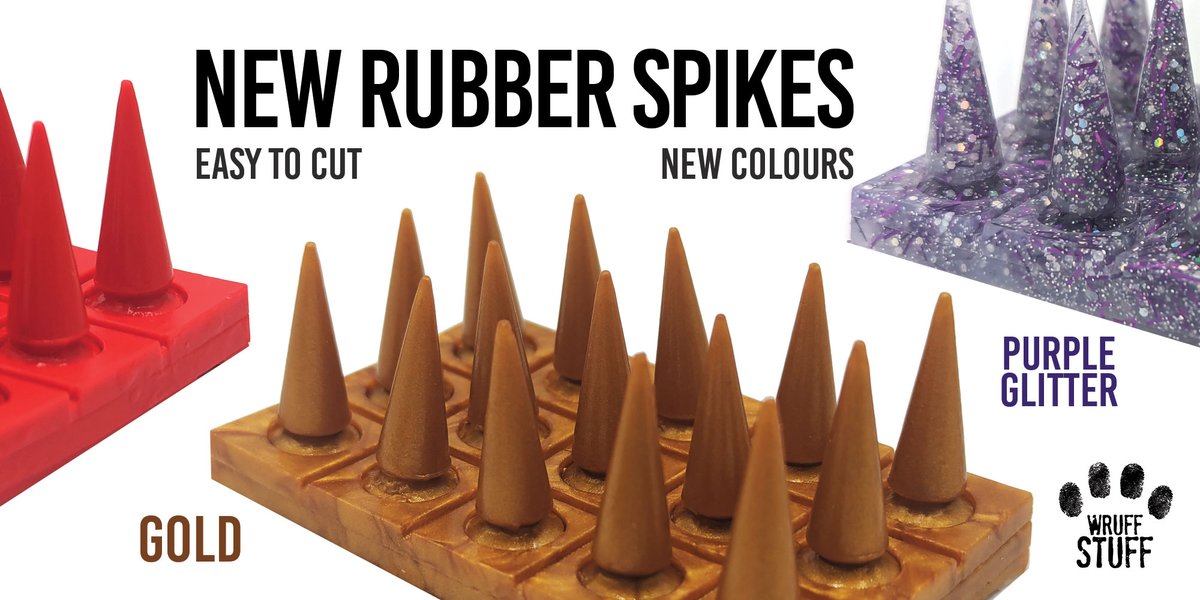 wruffstuff's tweet image. Check out these new rubber spikes, easier to cut design, and a couple of new colours too - gold effect and purple glitter.
wruffstuff.com/accessories/ru…
#pupplay #pupplaygear #rubberspikes #spikes