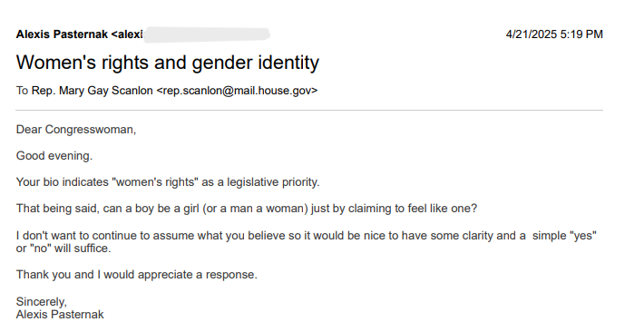luce_lexi's tweet photo. Jokes aside, I would like an answer. I am your constituent. This is not the only email or communication (via X, FB, and your website contact form) I have directed at you regarding this and related matters. This is not coming out of left field.

I will be resending this email to you today to the below address and through your contact page.
@RepMGS @marygayscanlon