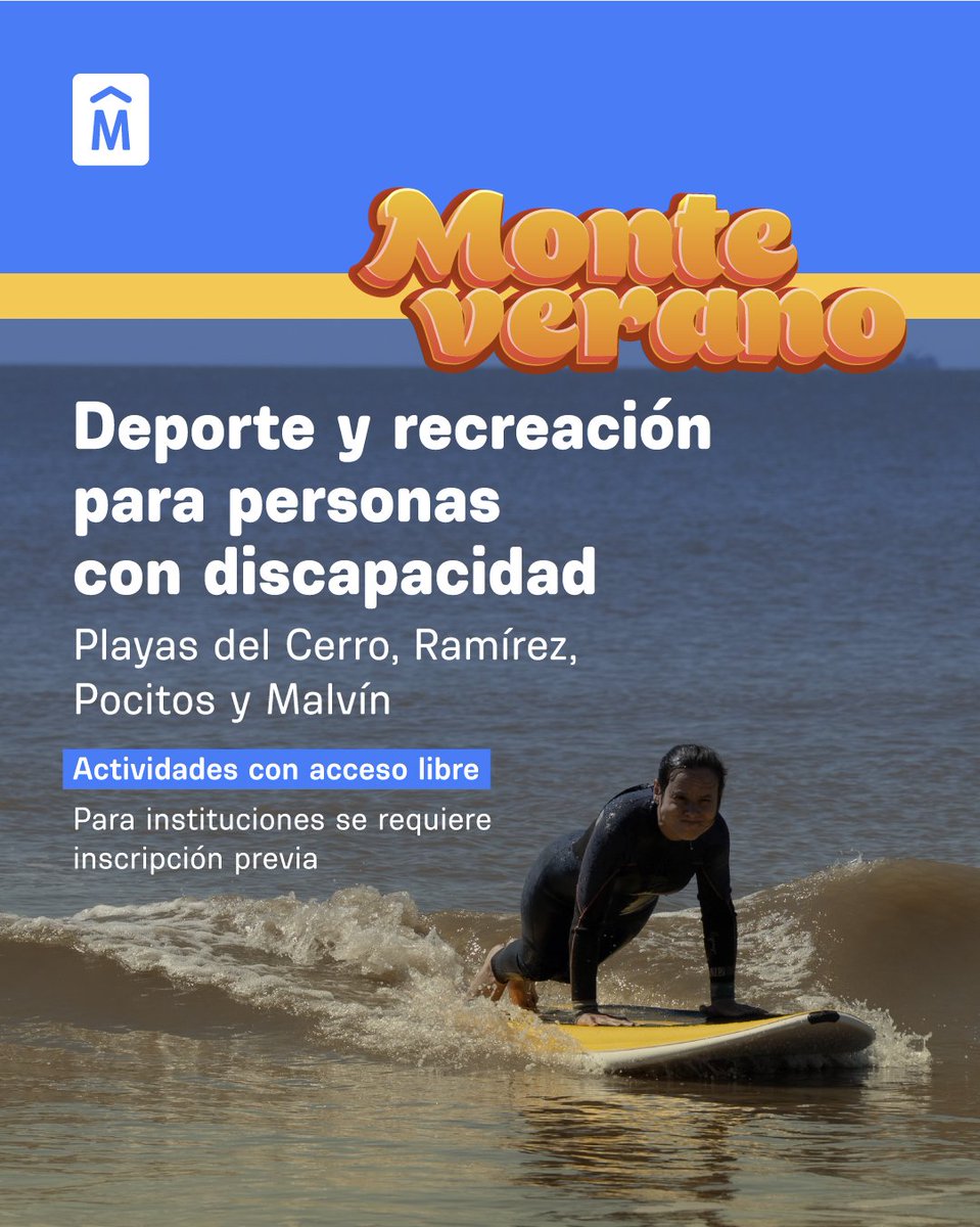 #MonteVerano 🏖️

Deporte, recreación e inclusión en nuestra costa 🌊

Acercate a laa playas del Cerro, Ramírez, Pocitos y Malvín para disfrutar ☀️

Inscripciones 📩deportes.discapacidad@imm.gub.uy

+ info 📲 bit.ly/PlayasDiscapac…