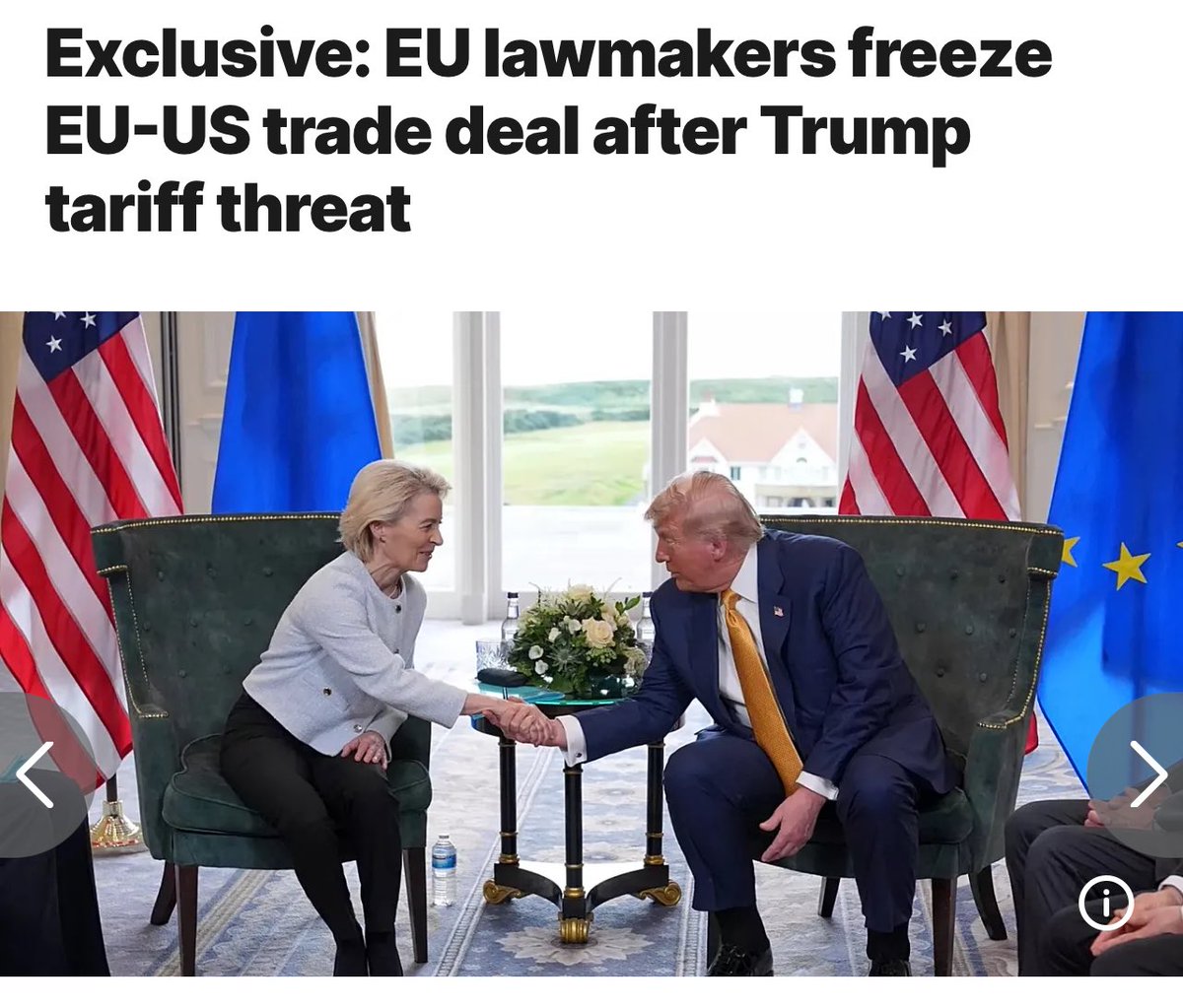 🇪🇺❗️🇺🇸 European lawmakers agreed on Wednesday to freeze the EU-US trade deal struck last summer, Euronews has learned, ratcheting up pressure on transatlantic relations after Trump threatenedfresh tariffs on several European countries.
