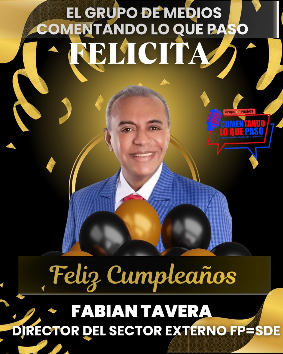 Aprovechamos el Momento para felicitar al buen amigo Fabian Tavera Dominguez, quien hoy se encuentra de fiesta de cumpleaños 🎂 felicitaciones 👏 bendiciones querido Fabian Tavera Dominguez. 
#felicidadesFabian

<a href="/AlexandrapenaRD/">AlexandraPeña</a> <a href="/JesusFelizSDN/">Jesús Féliz</a> <a href="/dulcerojassdn/">Dulce Rojas</a> <a href="/dulcerojassdn/">Dulce Rojas</a>