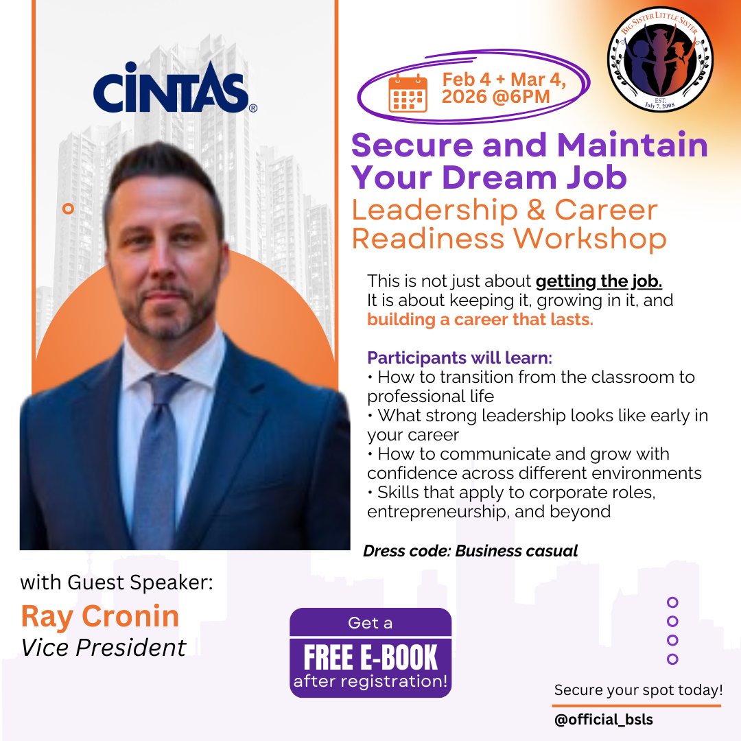 Official_BSLS's tweet photo. Secure your dream job workshop. Hosted in partnership with Cintas. 

 RSVP now link in our bio on Instagram @official_bsls
#DreamJob #CareerReadiness #LeadershipWorkshop #FreeEvent #Atlanta #Tampa https://t.co/Z8frVuhsF3