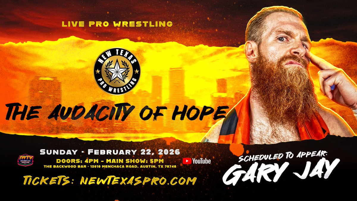 ❗️TALENT ANNOUNCEMENT❗️

<a href="/StiffRoboGinger/">Gary Jay 👊🤖😾</a> debuts at New Texas Pro on Sun, Feb 22 live from the Backwood Bar in Austin! 

Already Announced:
-EFFY
+ so many more TBA

#AudacityTX • 2/22 • 5PM
Backwood Bar • Austin

Live on IWTV &amp; YouTube 

🎟️: NewTexasPro.Com/Events