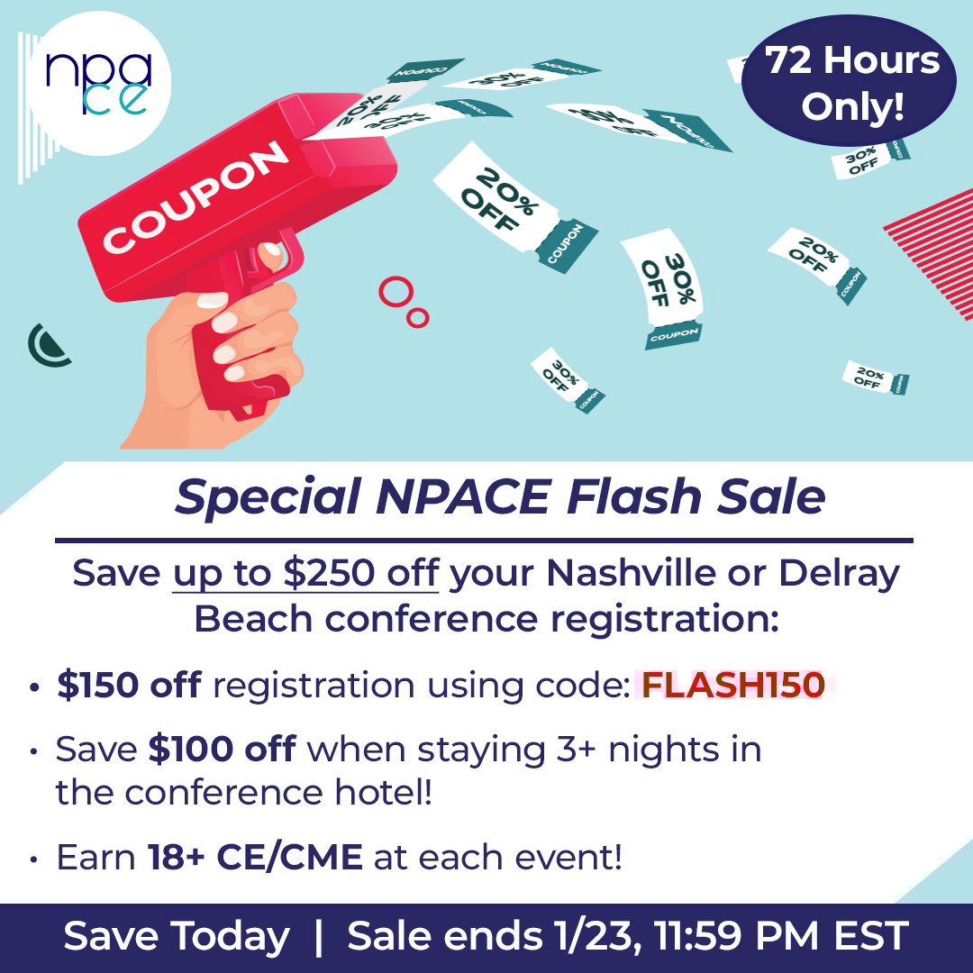 NPACE_org's tweet image. 72 Hour Nashville &amp;amp; Delray Beach conference savings!
Save up to $250 off registration fees:
- Save $150 off a 3-day conference using code: FLASH150
- Save $100 when staying 3+ nights in the conference hotel
*Eligible for new registrants only*
hubs.li/Q03_H85z0