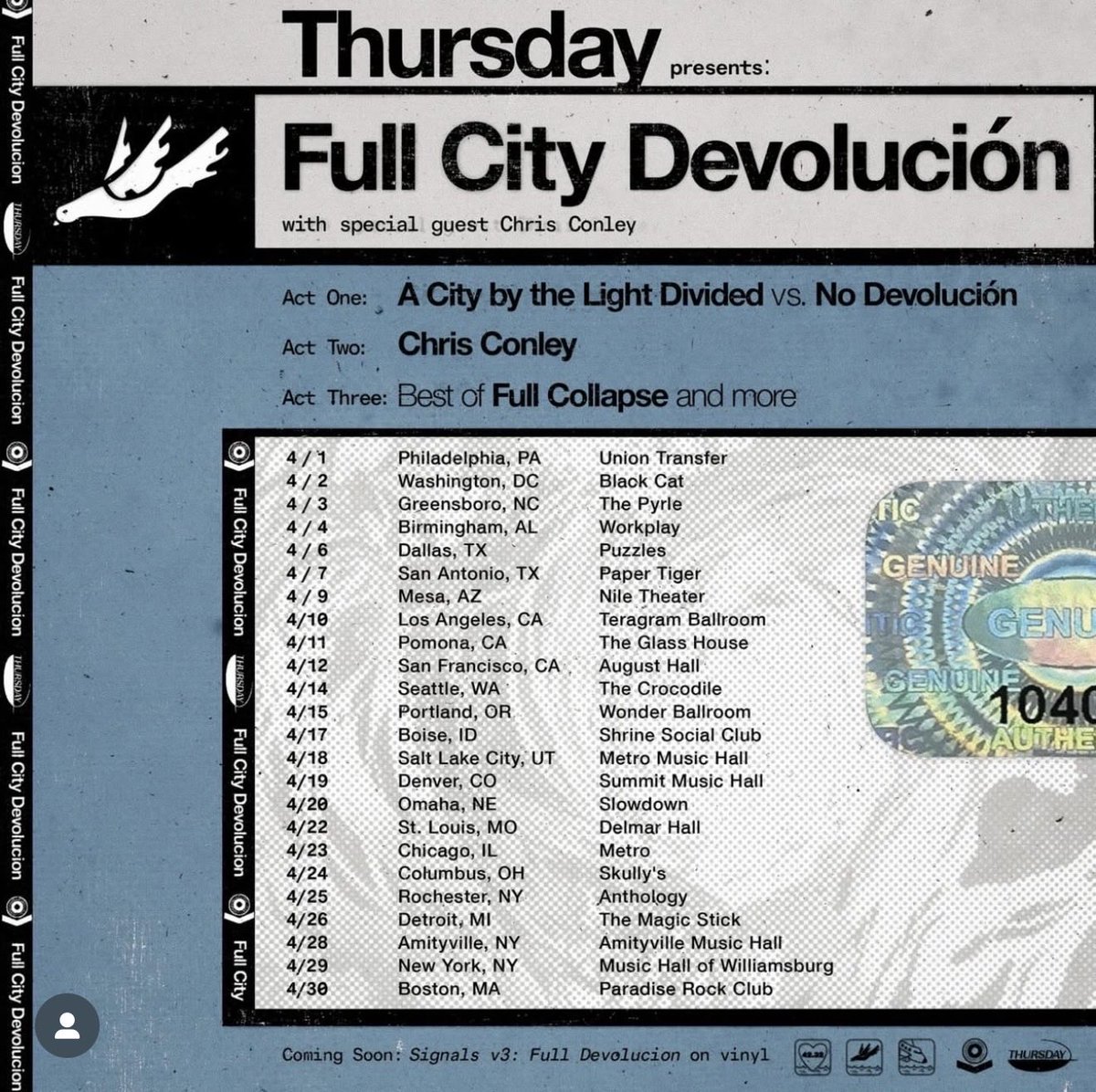thursdayband's tweet image. That’s a lot of Thursday for one night(and Chris Conley, “let’s go NJ saves the day we back” etc) — get ready sickos. On sale Friday. Lowkirkenuinely the tour of the season.