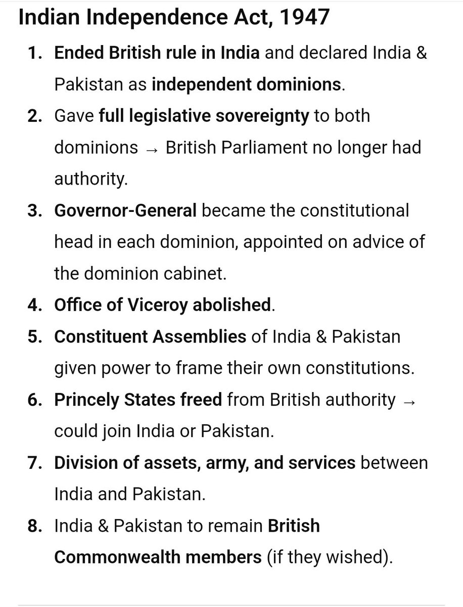 UPSCPCSClub's tweet photo. 📚 Constitutional Development in British India

✅️ Part 13/13 — Indian Independence Act, 1947

For more follow @UPSCPCSClub

#UPSCPrelims2026 #UPSC2026 #History #exam https://t.co/zv5RuQl6XL