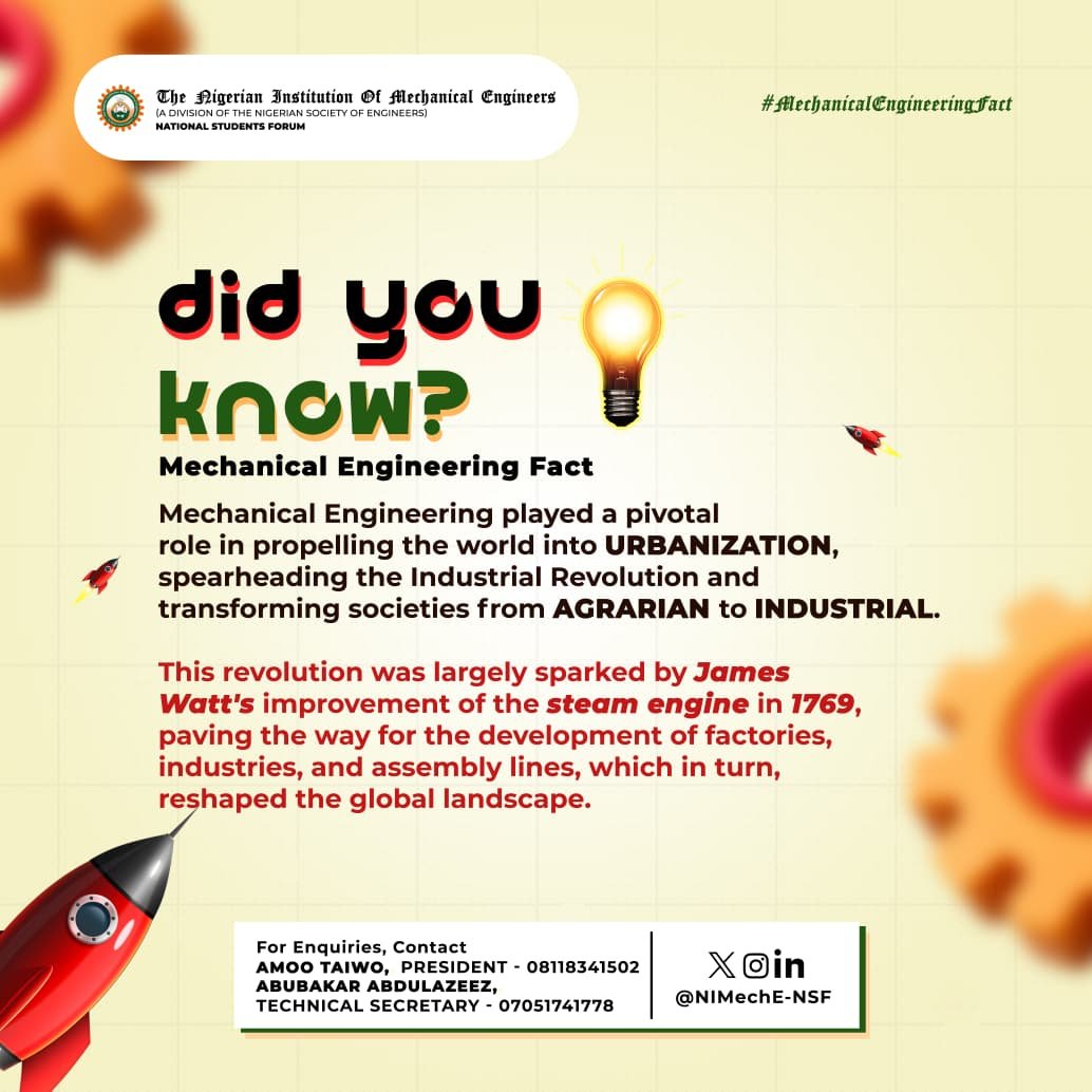 Did You Know ??

Mechanical Engineering Fun Fact:

For more enquiries, contact us through :

LinkedIn, Instagram, X - @NIMechE-NSF
@NIMechE-NSF