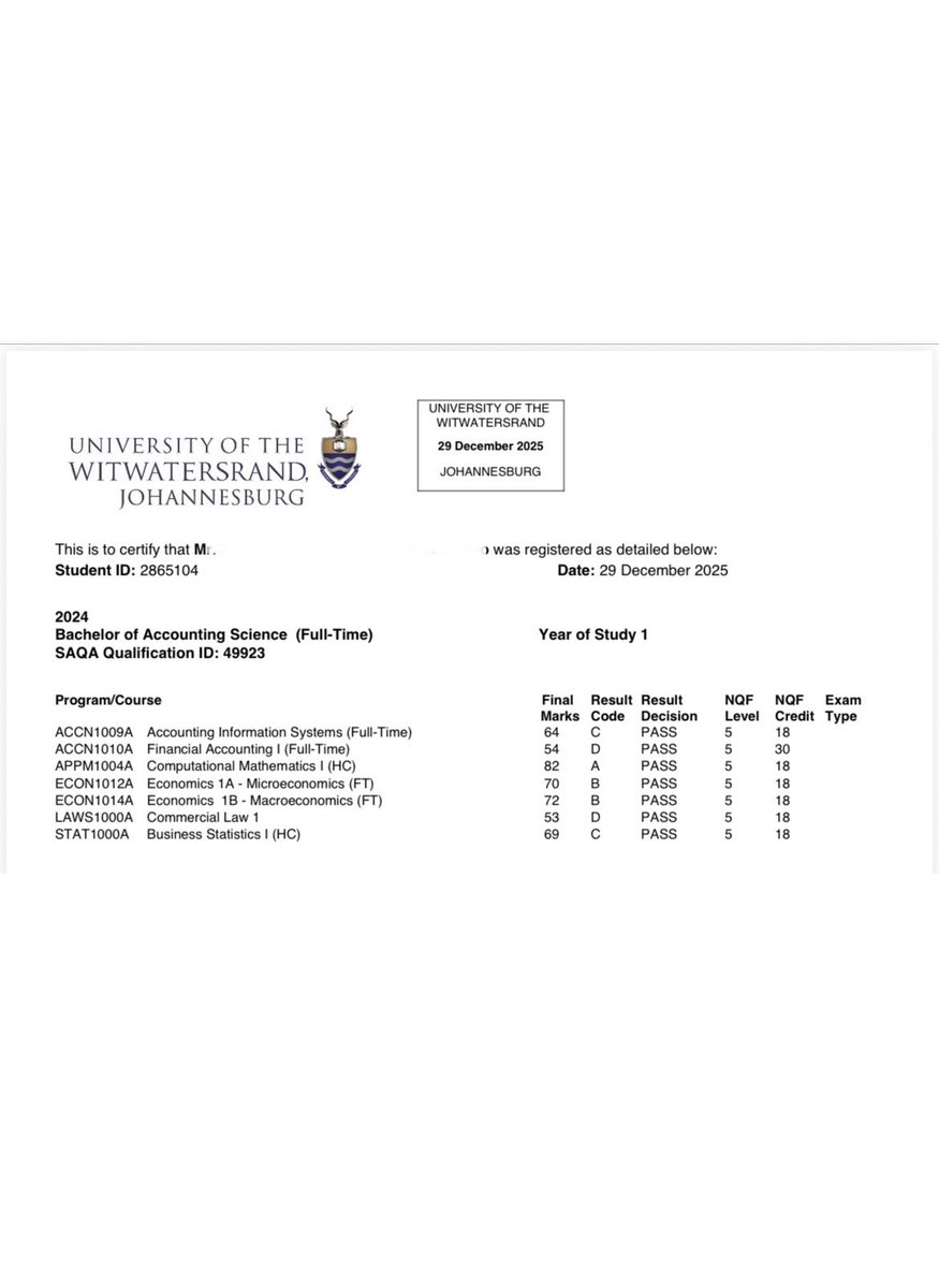 BakwenaMoroka's tweet image. Hi X Family. Kindly assist my nephew with his fees so he can be able to register. He’s studying bachelor of Accounting Science at Wits. Student number: 2865104
Banking details
Name of the bank: FNB
Acc No: 622 7055 1015
Reference: 2865104
Branc code:210554