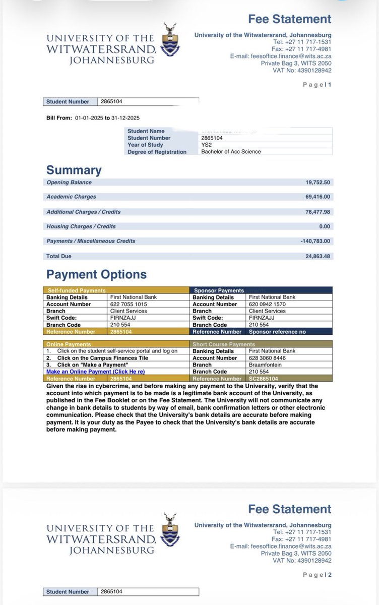 BakwenaMoroka's tweet image. Hi X Family. Kindly assist my nephew with his fees so he can be able to register. He’s studying bachelor of Accounting Science at Wits. Student number: 2865104
Banking details
Name of the bank: FNB
Acc No: 622 7055 1015
Reference: 2865104
Branc code:210554