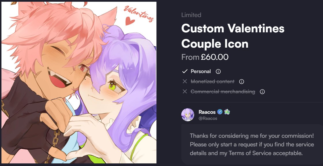 ❤️Limited CMS❤️
Valentines couple Icon/pfp on VGen or email me!
ONLY 2 SLOTS
Closes feb 10th

#VGenOpen