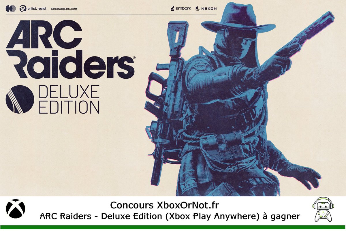 XboxOrNot's tweet image. 🔥Concours XboxOrNot 

🎁Un jeu ARC Raiders - Deluxe Edition sur Xbox (version Xbox Play Anywhere) à gagner !

Pour participer:
🔁RT + 💚LIKE
✅Follow @XboxOrNot 
💬Tag un pote

🗓️TAS le 31/01

📸Follow notre compte Instagram pour doubler tes chances
👉instagram.com/xboxornotfr