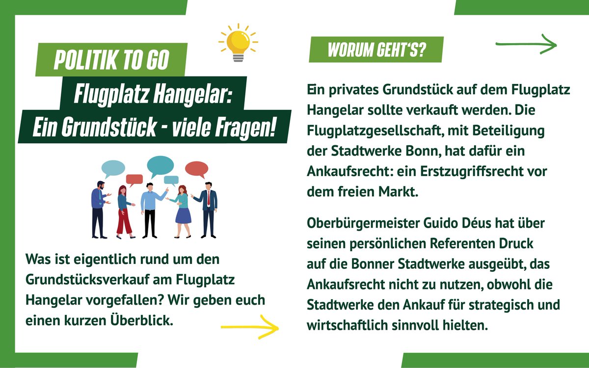 GRUENEimRatBN's tweet photo. ✈️ Der Vorgang rund um den Grundstücksverkauf auf dem #FlugplatzHangelar wird brisanter: Politischer Druck, fehlende Begründungen, mögliche Interessenkonflikte. Wir bringen morgen einen Fragenkatalog als Dringlichkeitsantrag in den #RatBN ein. Transparenz und Aufklärung jetzt! https://t.co/egVIpWYwOZ