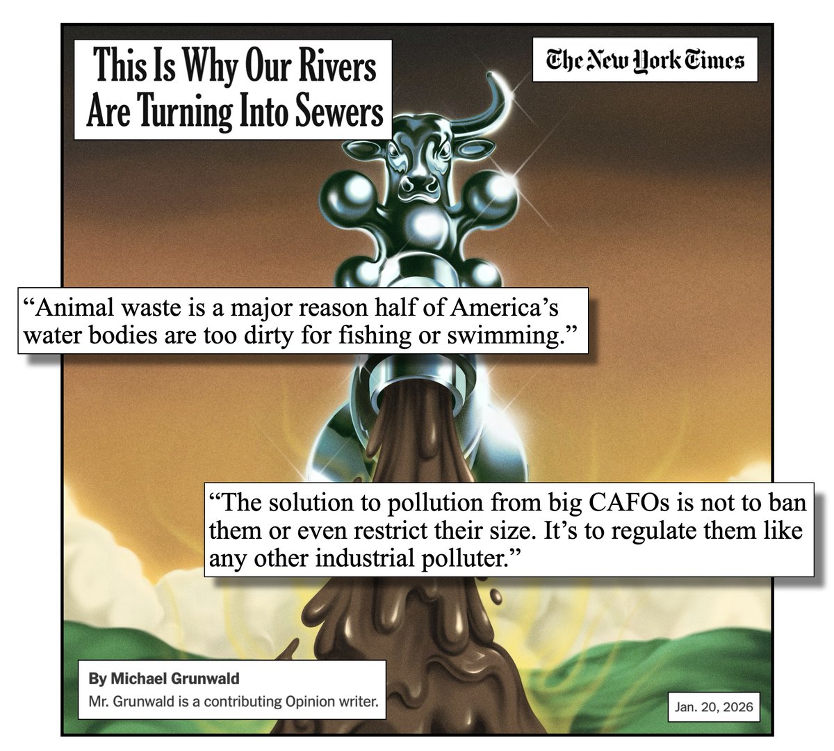 VegMediaWatch's tweet image. Even if Concentrated Animal Feeding Operations (CAFOs) could somehow effectively process the billions of pounds of toxic feces that they now, in essence, dump into our waterways, that wouldn't change the fact that the factory-farmed meat they produce is unhealthy and the product…
