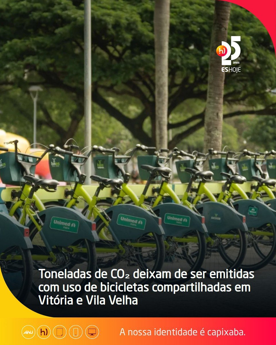 eshoje's tweet image. Mais de 454 mil toneladas de CO₂ deixaram de ser emitidas graças às viagens de bicicleta compartilhada em Vitória e Vila Velha. Um impacto positivo equivalente a retirar dezenas de carros das ruas.

eshoje.com.br/geral/meio-amb…

#mobilidadeurbana #sustentabilidade #eshoje