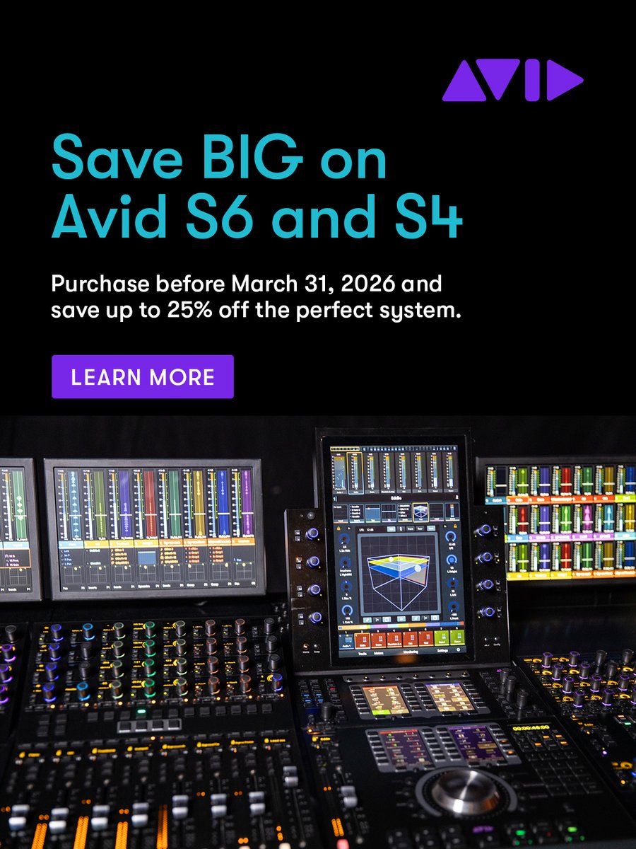 AvidProTools's tweet photo. Save Big on Avid S6 and S4โpurchase before March 31, 2026, and save up to 25% off the perfect system
โถ๏ธ https://t.co/YAmGLAiVmZ
#avids4 #avids6 #eucon #controlsurface #mixing #recording #avidprotools #protools #avid #daw https://t.co/mCjh2hNsaR