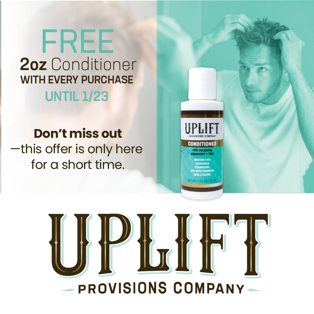 UpliftProvCo's tweet photo. Free 2oz Conditioner with Every Purchase — through 1/23!

Enjoy a free 2oz conditioner with every purchase for a limited time. Our way of adding something extra to your everyday care.

#UpliftProvisionsCo #HairCareEssentials #Conditioner https://t.co/fccFQC6gO5