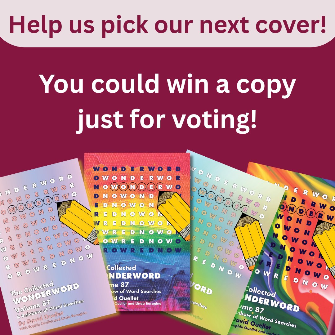 It's a fans pick!  We are inviting all our fans to help select our next book cover.😊🌟

Each vote will be added to a draw to win the next book.

Visit our contest page at zurl.co/tmA52 to cast your vote now. #wonderword #wonderwordle #wordsearch #books #vote #challenge
