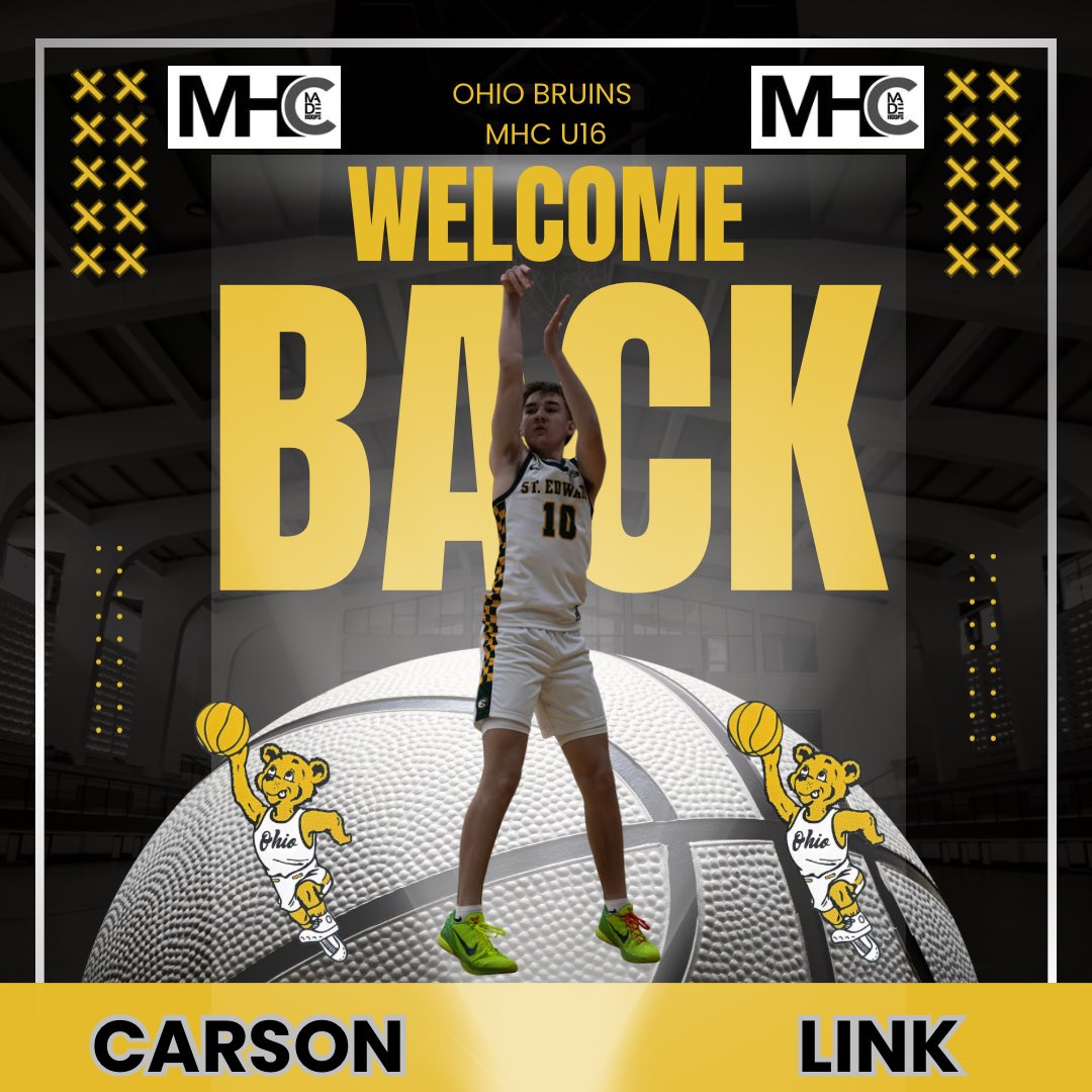BruinsOhio's tweet image. ✅ Welcome back Carson Link (@24CLink)‼️

Carson will be playing on our U16 Made Hoops Circuit (MHC) squad. @madehoops 

⛹️6'2 / Combo Guard 
📚St. Edward High School 

#ohbruins #ohbruins2028