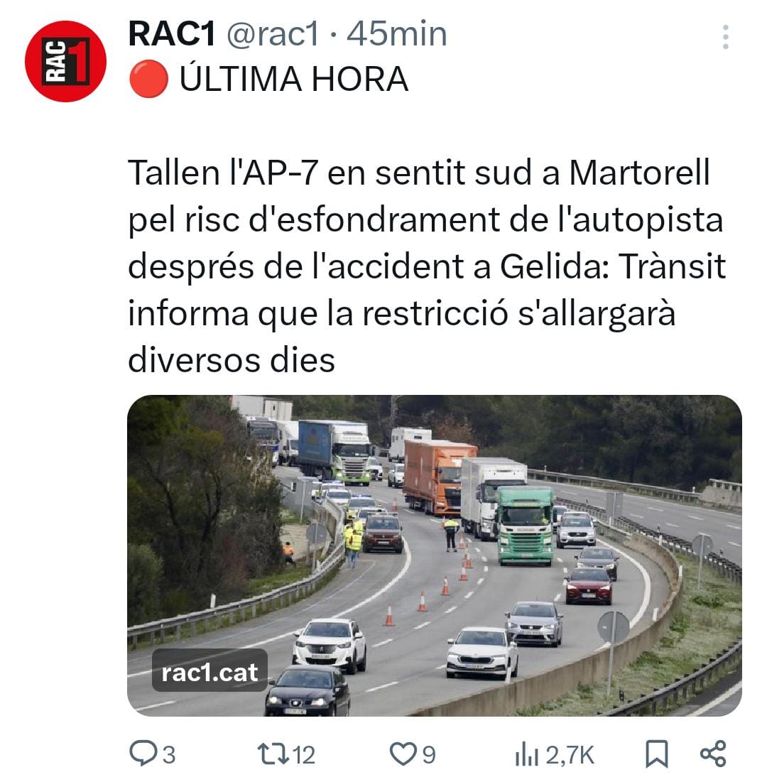 Un país sense trens, un país sense autopista, un país sense llits a Urgències, un país sense pisos de lloguer i un país, en definitiva, al qual li han rebentat totes les costures.

Volíem fer 'un país nou' i ara patim les conseqüències de no haver-lo fet. Salut i visca Espanya.