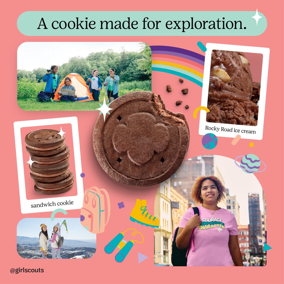 GirlScoutsofME's tweet image. Meet Exploremores™—a cookie made for exploration! 🍪 Every bite supports Girl Scouts as they explore who they are and all they can become. 💫 girlscoutcookies.org #Exploremores #GirlScouts