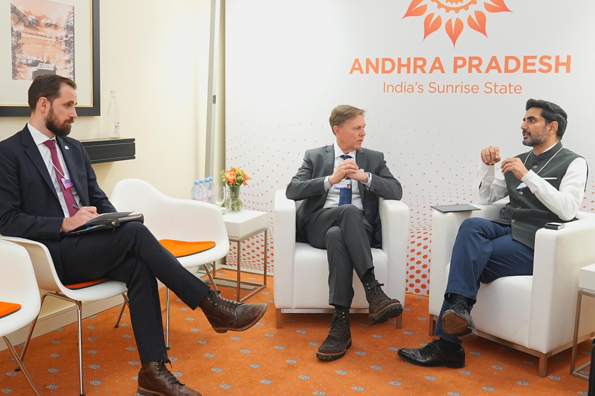 naralokesh's tweet photo. It was good to meet Kevin Martin, Vice President & Global Head of Policy at Meta, in Davos. We discussed scaling data centre capacity in Visakhapatnam aligned with Meta’s global infrastructure needs, setting up a Reality Labs–focused Centre of Excellence with the Ratan Tata Innovation Hub, and expanding WhatsApp-based digital governance and citizen services in Andhra Pradesh. I’m looking forward to taking forward the discussion with Meta and fully utilize Vizag’s AI potential.
@Meta
#AndhraIsBack
#APatWEF
#WEF26
#ChooseSpeedChooseAP