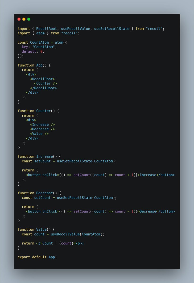 B_Furqan07's tweet photo. 🚀 Day 237 — DSA + React
🧩 DSA
• Solved Reverse Nodes in K-Group (LC 25)
⚛️ React
• Learned Recoil fundamentals
• atoms, selectors & memo
• Understanding global state and derived state
Clean concepts today
Depth over speed
#DSA #ReactJS #RecoilJS #LeetCode https://t.co/ufDNftukCY