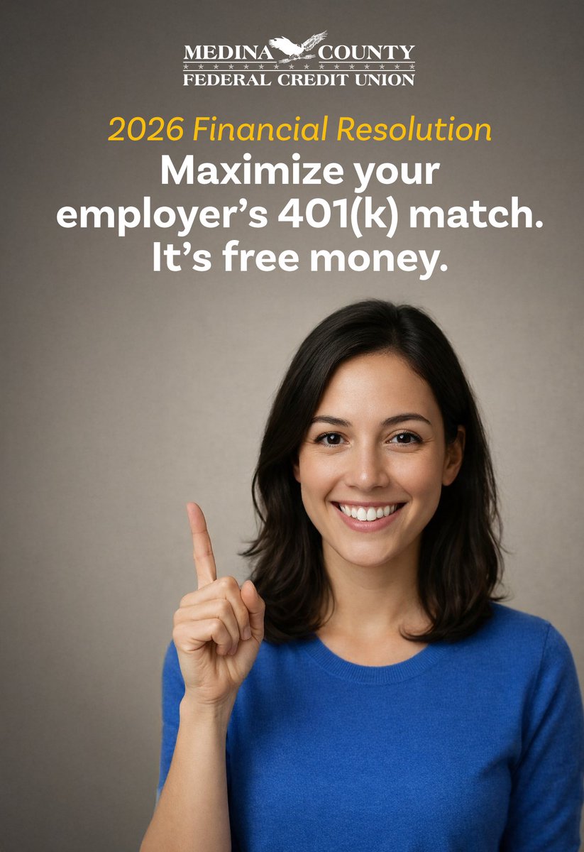 🎉 2026 Financial Resolution 💰
Maximize your employer’s 401(k) match—it’s like FREE money! 💸
1️⃣ Check your plan &amp; know your match
2️⃣ Boost contributions to get the full match
3️⃣ Review yearly to stay maxed out
MedFed can guide you &amp; help you make every dollar count!