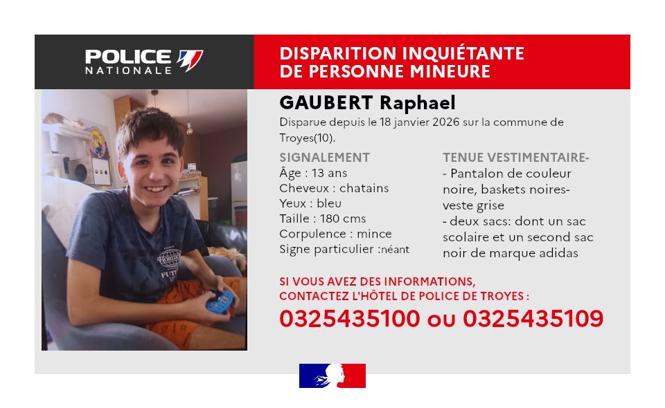 #AvisDeRecherche 
 Disparition Inquiétante.
Merci de vos partages pour aider nos enquêteurs de <a href="/PoliceNat10/">Police Nationale 10</a>
⚠️ Jeune homme susceptible d'être en région parisienne.