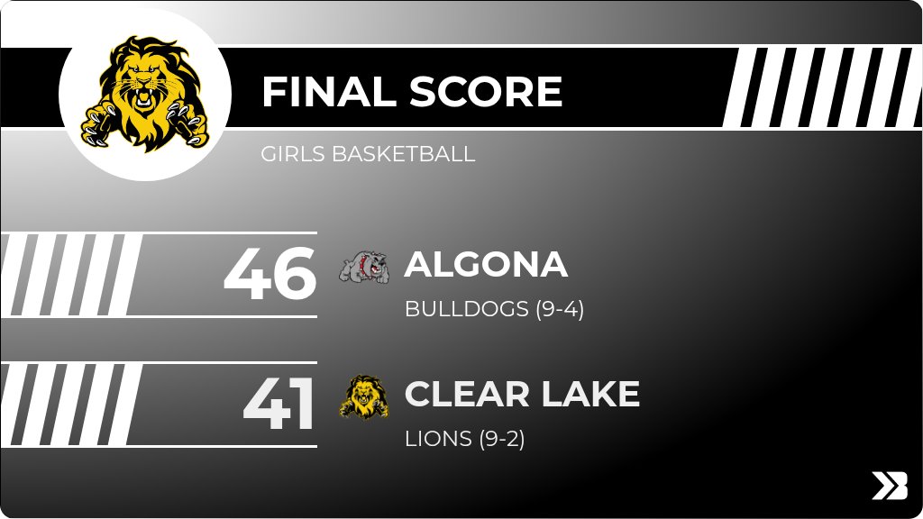 CLLionActivity's tweet image. Girls Basketball (Varsity) Score Posted - Clear Lake Lions lose to Algona Bulldogs 46-41. gobound.com/ia/ighsau/girl…