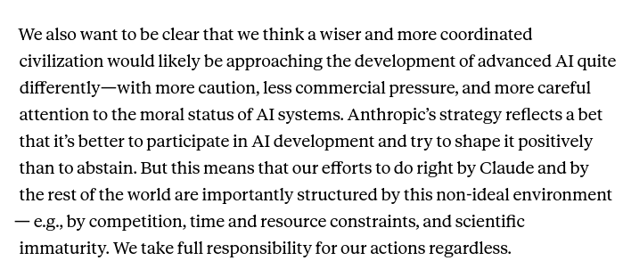 "a wiser and more coordinated civilization would likely be approaching the development of advanced AI quite differently (...) We take full responsibility for our actions regardless"