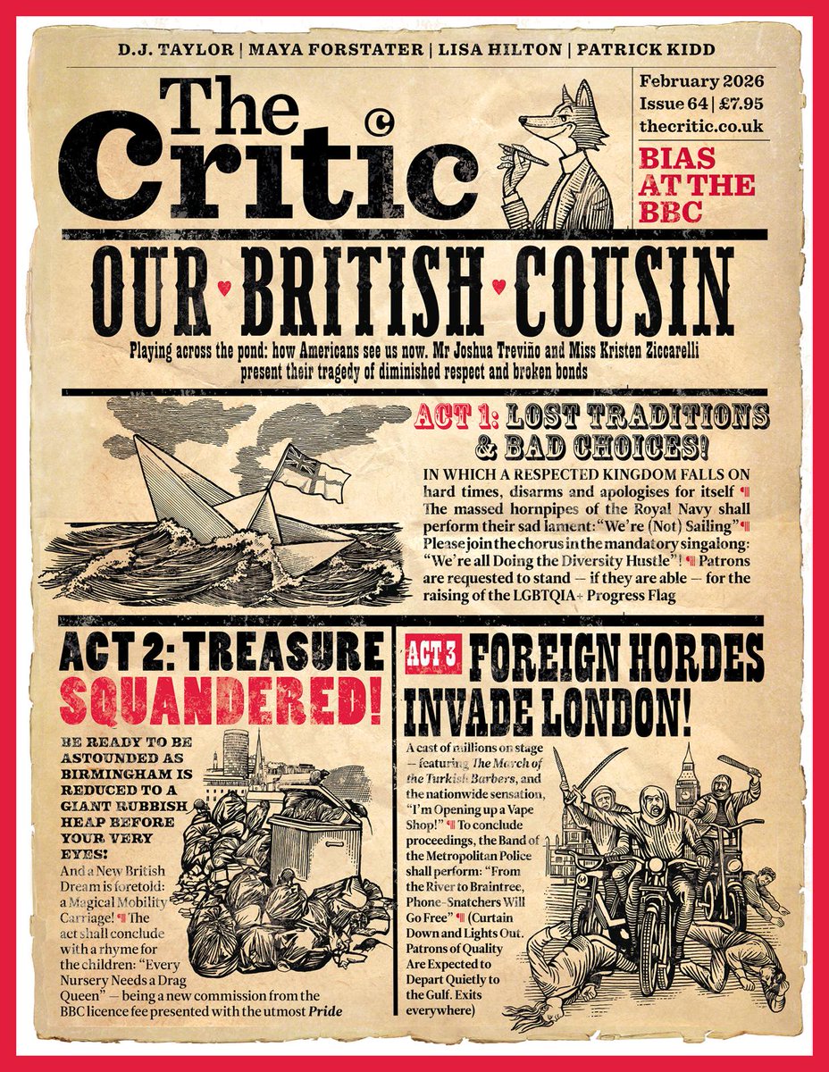 Standby for the new issue of <a href="/TheCriticMag/">The Critic</a> featuring Joshua Trevino <a href="/KMZiccarelli/">Kristen Ziccarelli</a> <a href="/MForstater/">Maya Forstater</a> David Keighley <a href="/MrMaitra/">Dr S Maitra</a> Piers Pottinger <a href="/ellanix0n/">Ella Nixon</a> <a href="/TraytonBaker/">Alexander Baker</a> <a href="/john_ritzema/">John Ritzema</a> JCD Clark <a href="/HJoyceGender/">Helen Joyce</a> <a href="/CapelLofft/">Capel Lofft</a> <a href="/WalkerMarcus/">Marcus Walker</a> <a href="/sarahditum/">Sarah Ditum</a> 
Subscribe checkout.thecritic.co.uk/offers