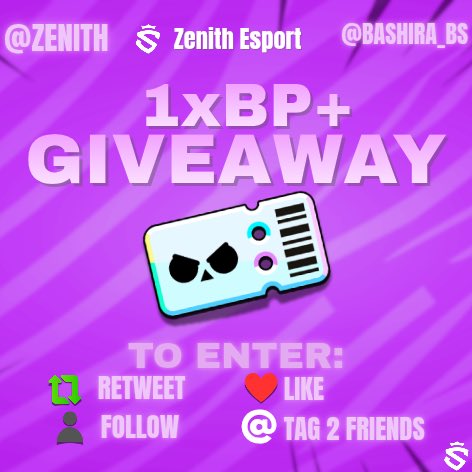 ‼️ BRAWL PASS+ Giveaway ‼️

Conditions :
🔔 Follow <a href="/Bashira_Bs/">Bashira</a> &amp; <a href="/zenith_gang/">Zenith Esport</a> 
💜 Like
↪️ Rt
👥 Tag 2 Friends
