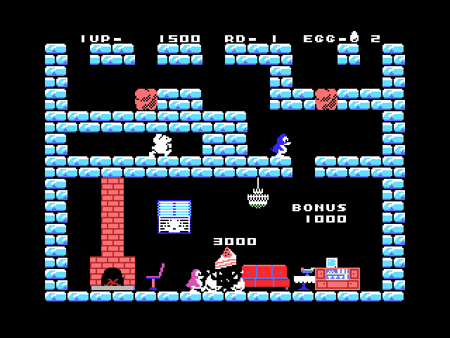 TheMSXChannel's tweet photo. I've played Doki Doki Penguin Land (SG-1000/MSX/Arcade) many, many times in my lifetime and I've never had this happen before. Does anyone know what the trigger is to have the mole appear from the window like that? I'm having troubles trying to recreate this. https://t.co/uaY0fdVfuI