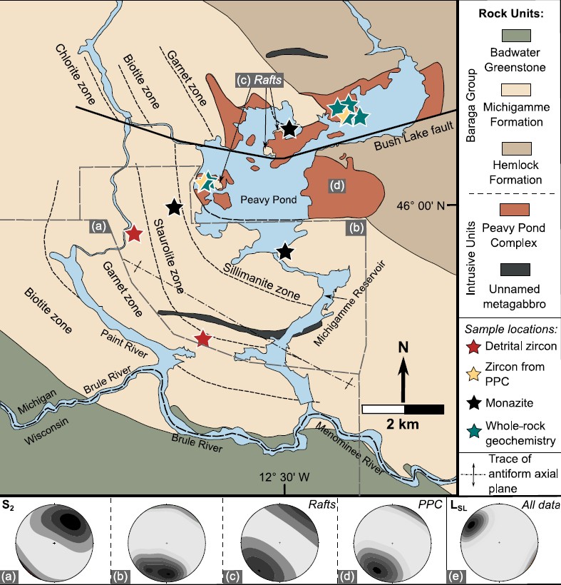 GSAPublications's tweet image. In a study on Barrovian-type regional metamorphism recorded in the Paleoproterozoic Penokean Orogen, Michigan, Roy et al. investigate timing &amp;amp; duration of metamorphism &amp;amp; magmatism during mountain building doi.org/10.1130/B38653… #Geology #Geoscience #GSABulletin #GSAPubs
Image: