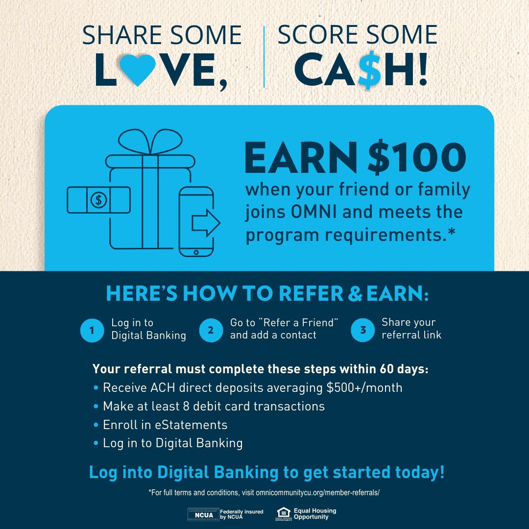 Sharing OMNI is easy — just log in and send a referral to someone you know. 💙📲