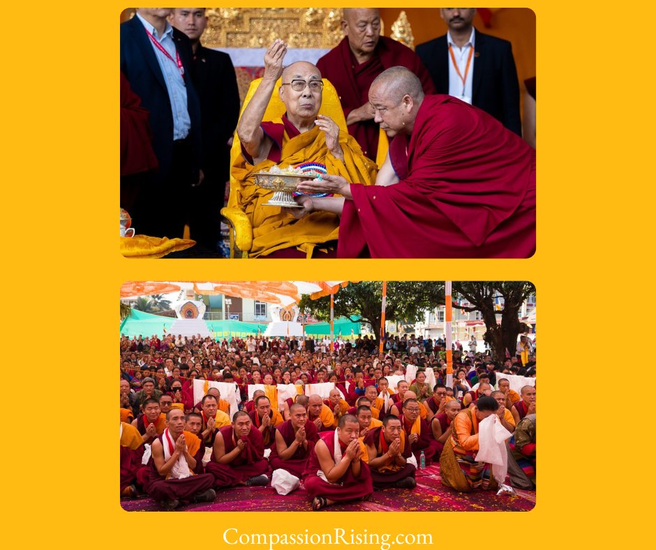compassionrises's tweet photo. A moment of reverence in Mundgod, India 
His Holiness the Dalai Lama attended Long Life prayers at Gaden Lachi and consecrated the new Gaden Jangtse Education Center and Library.
Honoring his 90th birthday, these moments reflect his lifelong dedication to compassion. https://t.co/QW5F9CGu1j