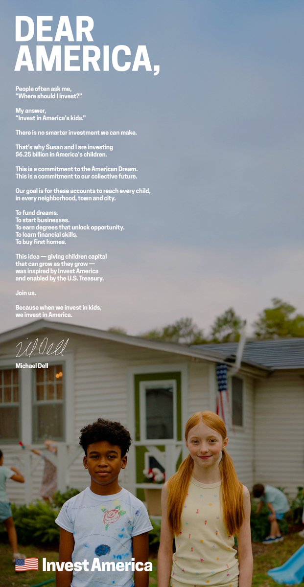 MichaelDell's tweet image. Dear America,

There is no smarter investment we can make in our collective future than in America’s kids. That's why Susan and I are investing $6.25 billion in America's children.

➡️ Join us:
msdf.co/4t9hyf5