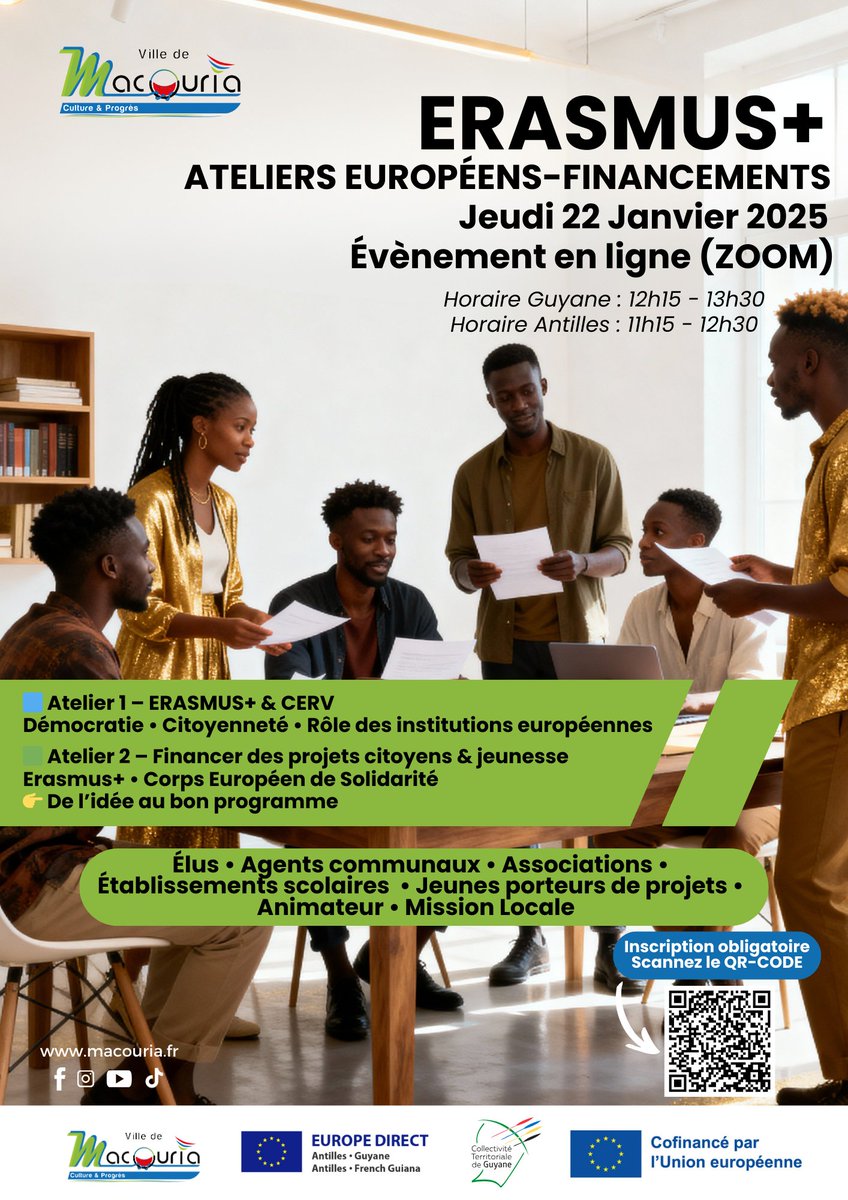 973Perfa's tweet photo. 🌍Comprendre l’#Europe et en bénéficier !
#Formations, #mobilités, #financements européens:
👉découvrez comment #Erasmus+ et d’autres programmes sont des opportunités concrètes 
🎯ouvert à tous
🚀faites de l’Europe un levier pour votre avenir
#Guyane #ED #Martinique #Guadeloupe https://t.co/QNTwMWwWYK