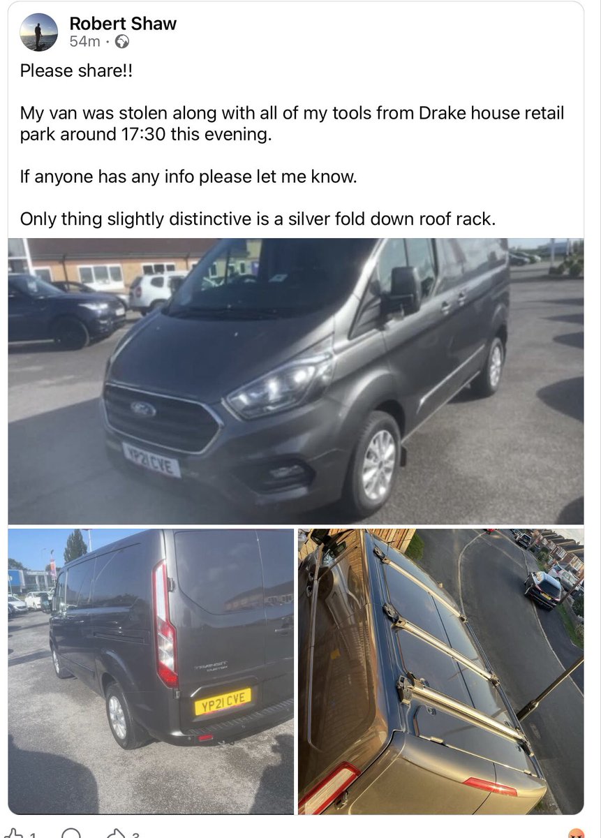 Shares greatly appreciated for a good pal of mine. 
The lowest of the low to steal a man’s livelihood.
DM me any info

#StolenVan #StolenTool #Sheffield