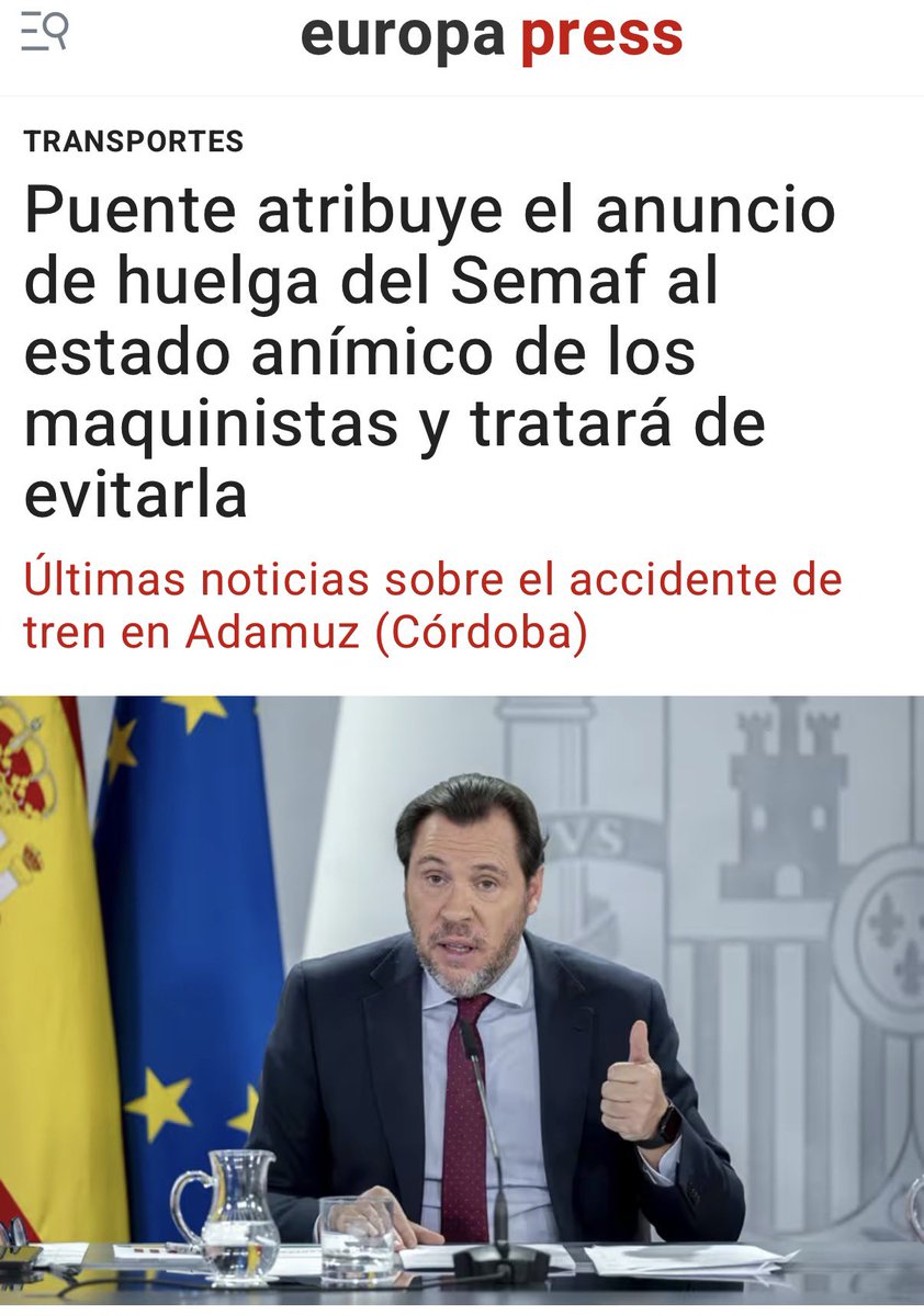 El Ministro Puente no tiene formación psicológica para hacer diagnósticos y lo que debe saber es que trabajar sin condiciones dignas y sin seguridad puede afectar a la salud mental de los trabajadores . Lo que debería hacer es dimitir pero para eso hay que tener dignidad.